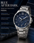 Fossil Men's Chronograph Stainless Steel Watch | Midnight Blue Dial | Silver Metal Bracelet