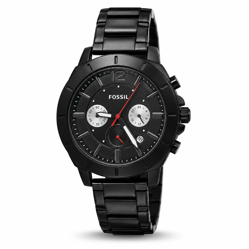 Fossil Blackout Redline Multi-Dial Men's Watch – Black Metal Bracelet