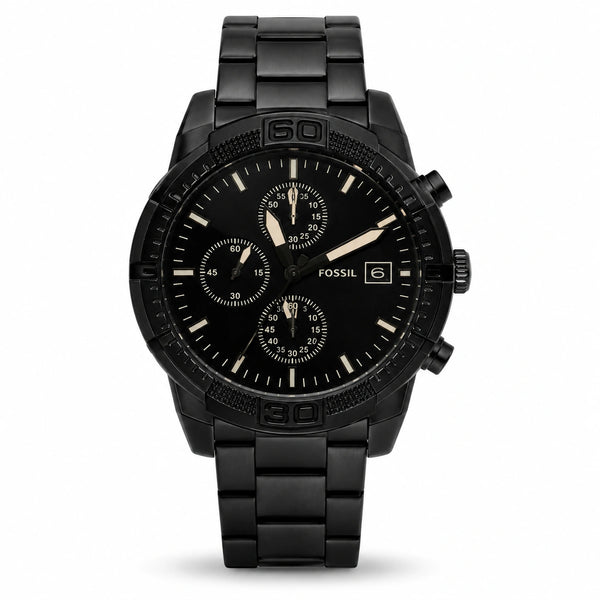 Fossil Blackout Statement Multi-Dial Men's Watch – All Black Metal Bracelet