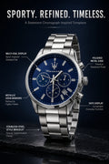 Maserati Men's Chronograph Watch | Blue Sunburst Dial | Silver Stainless Steel Bracelet