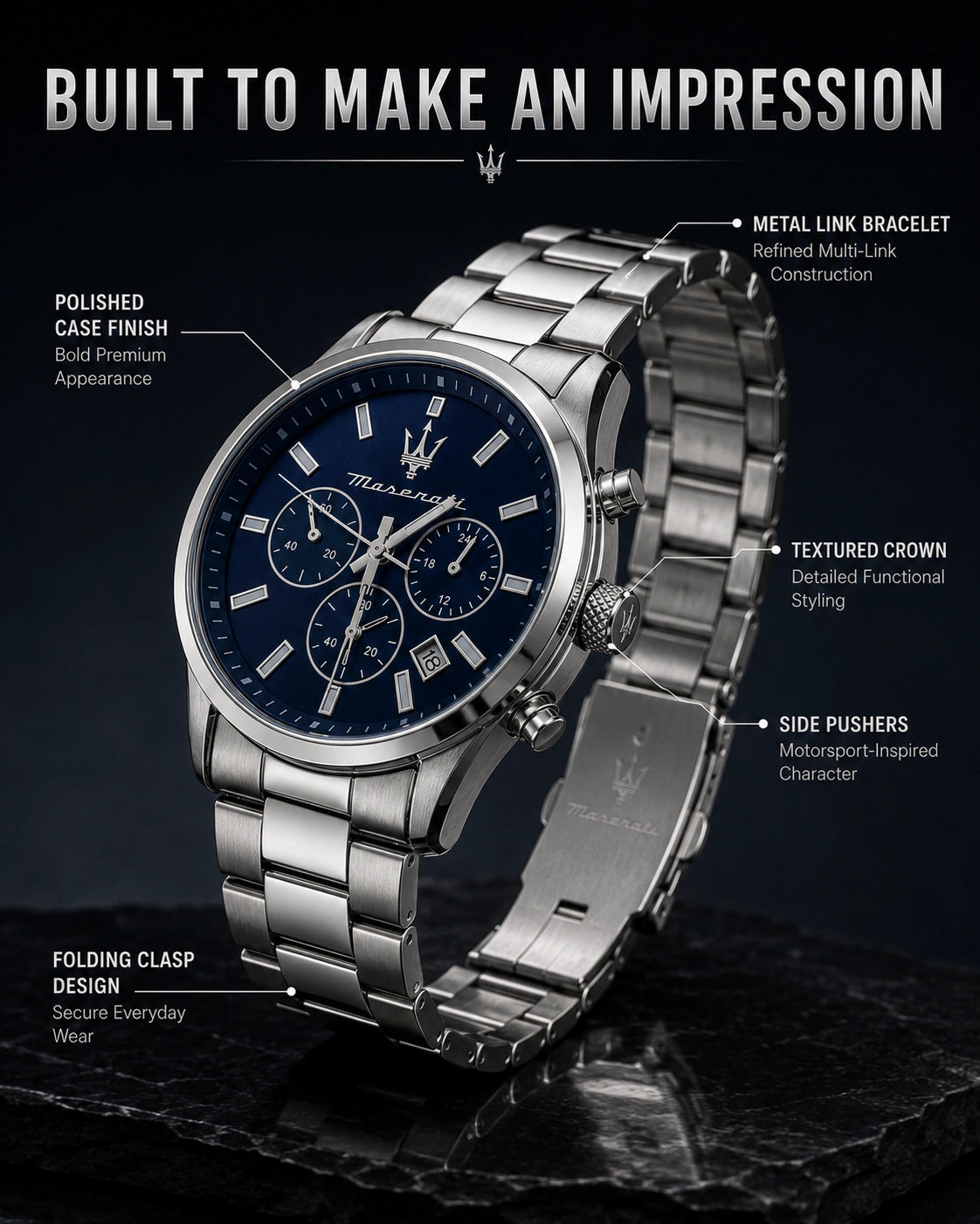 Maserati Men's Chronograph Watch | Blue Sunburst Dial | Silver Stainless Steel Bracelet