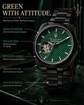 Maserati Men's Automatic Open-Heart Watch | Emerald Green Dial | Black Stainless Steel Bracelet