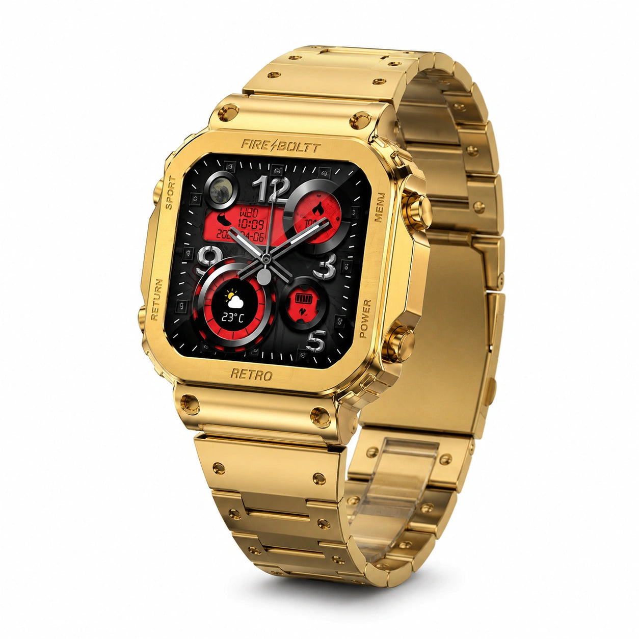 Fire-Boltt Retro Luxury Smartwatch with Bluetooth Calling, Premium Metal Strap & HD Display (Gold)