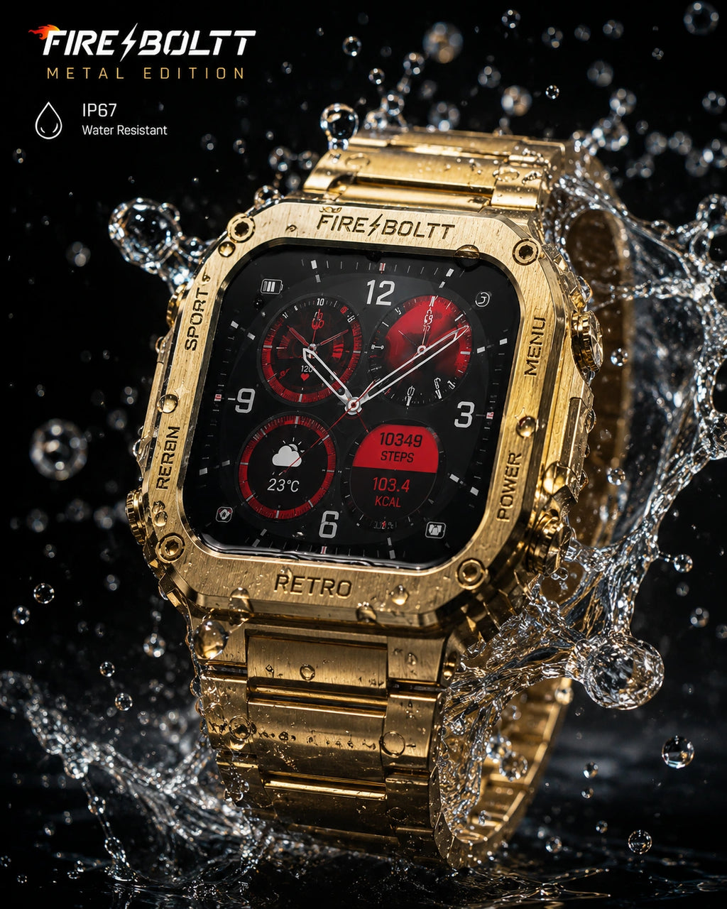 Fire-Boltt Retro Luxury Smartwatch with Bluetooth Calling, Premium Metal Strap & HD Display (Gold)
