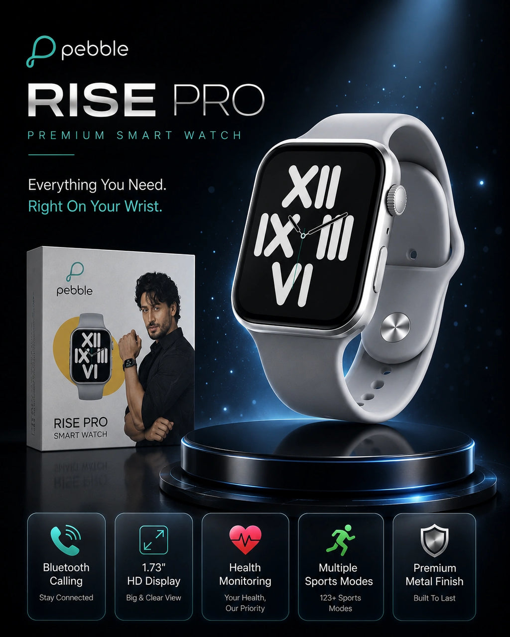 Pebble Rise Pro Smartwatch with Bluetooth Calling, HD Display & Advanced Health Monitoring