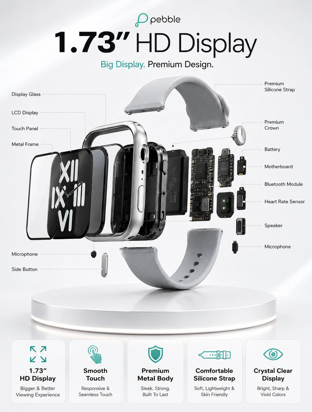 Pebble Rise Pro Smartwatch with Bluetooth Calling, HD Display & Advanced Health Monitoring