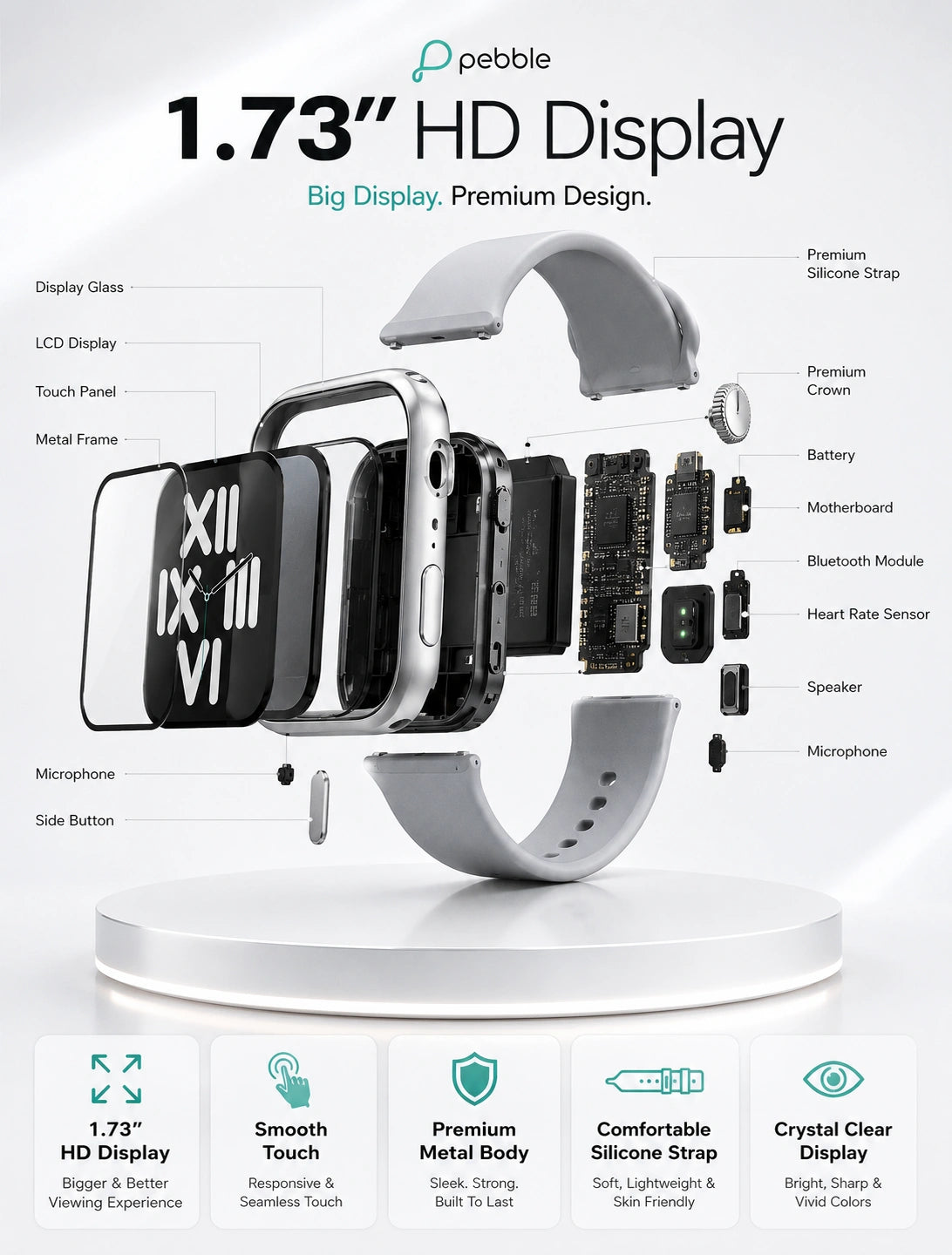 Pebble Rise Pro Smartwatch with Bluetooth Calling, HD Display & Advanced Health Monitoring