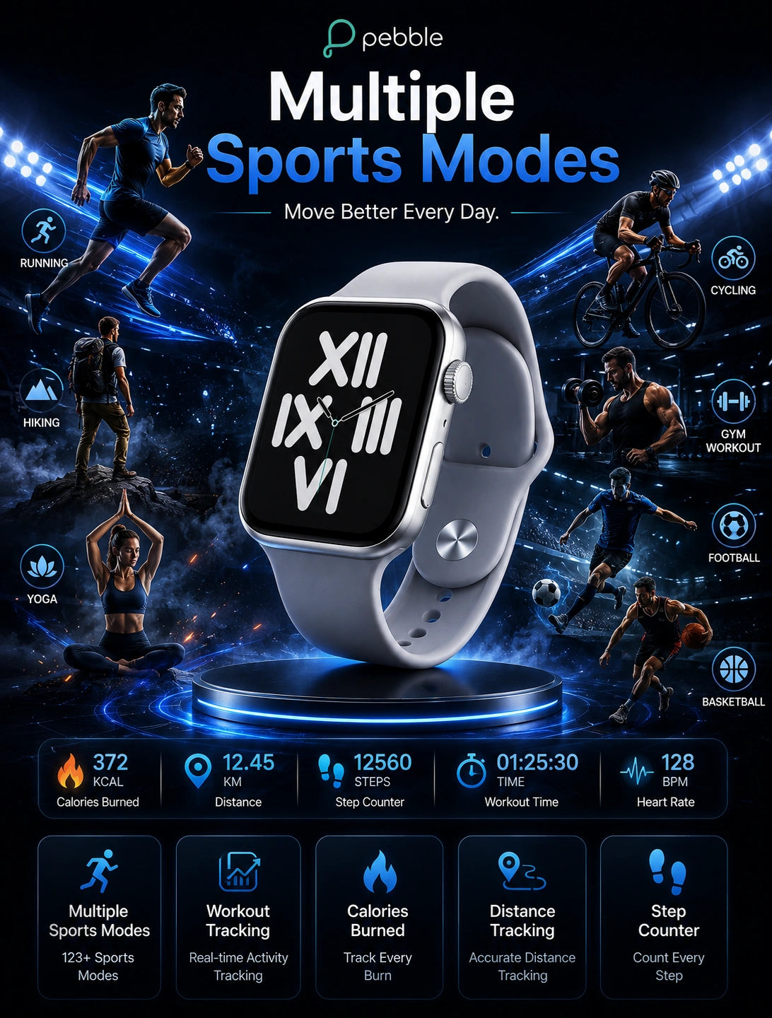 Pebble Rise Pro Smartwatch with Bluetooth Calling, HD Display & Advanced Health Monitoring