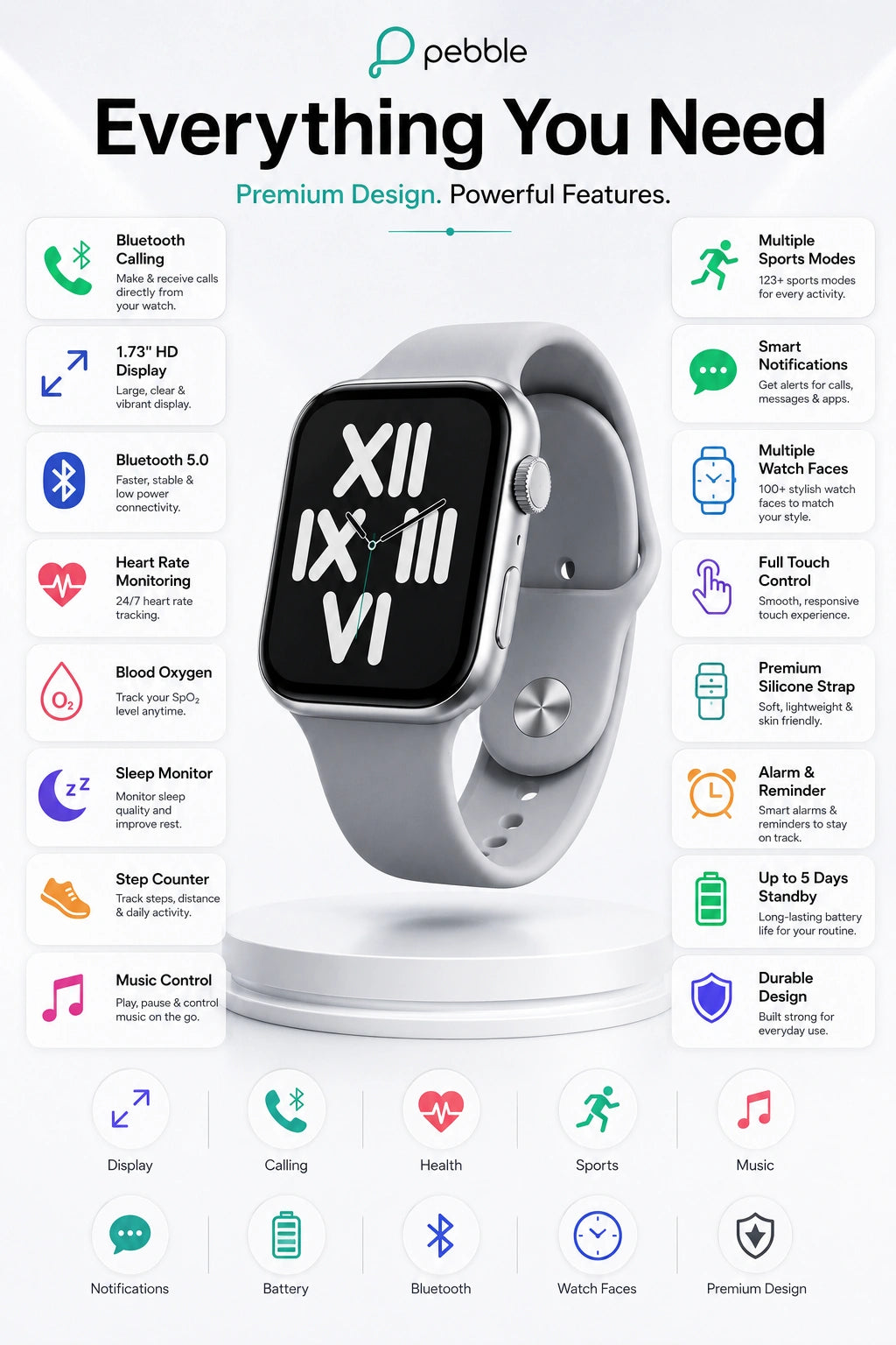Pebble Rise Pro Smartwatch with Bluetooth Calling, HD Display & Advanced Health Monitoring