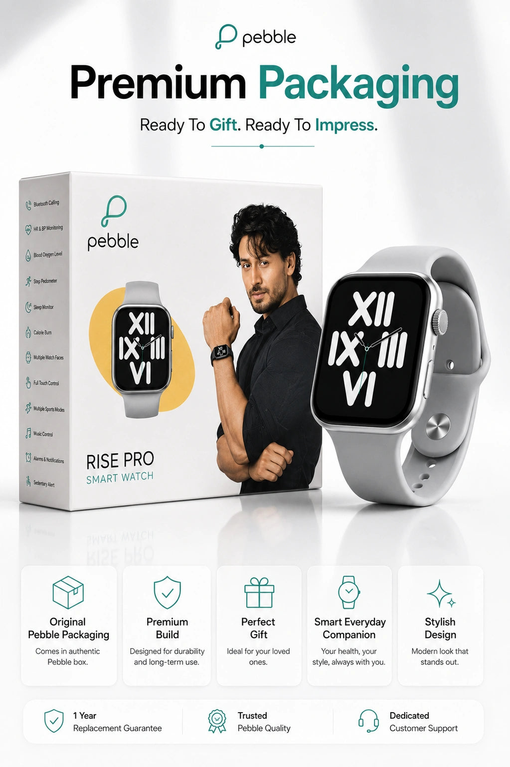 Pebble Rise Pro Smartwatch with Bluetooth Calling, HD Display & Advanced Health Monitoring
