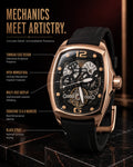 Corum Automatic Skeleton Watch | Rose Gold Tonneau Case | Open-Worked Dial | Black Silicone Strap