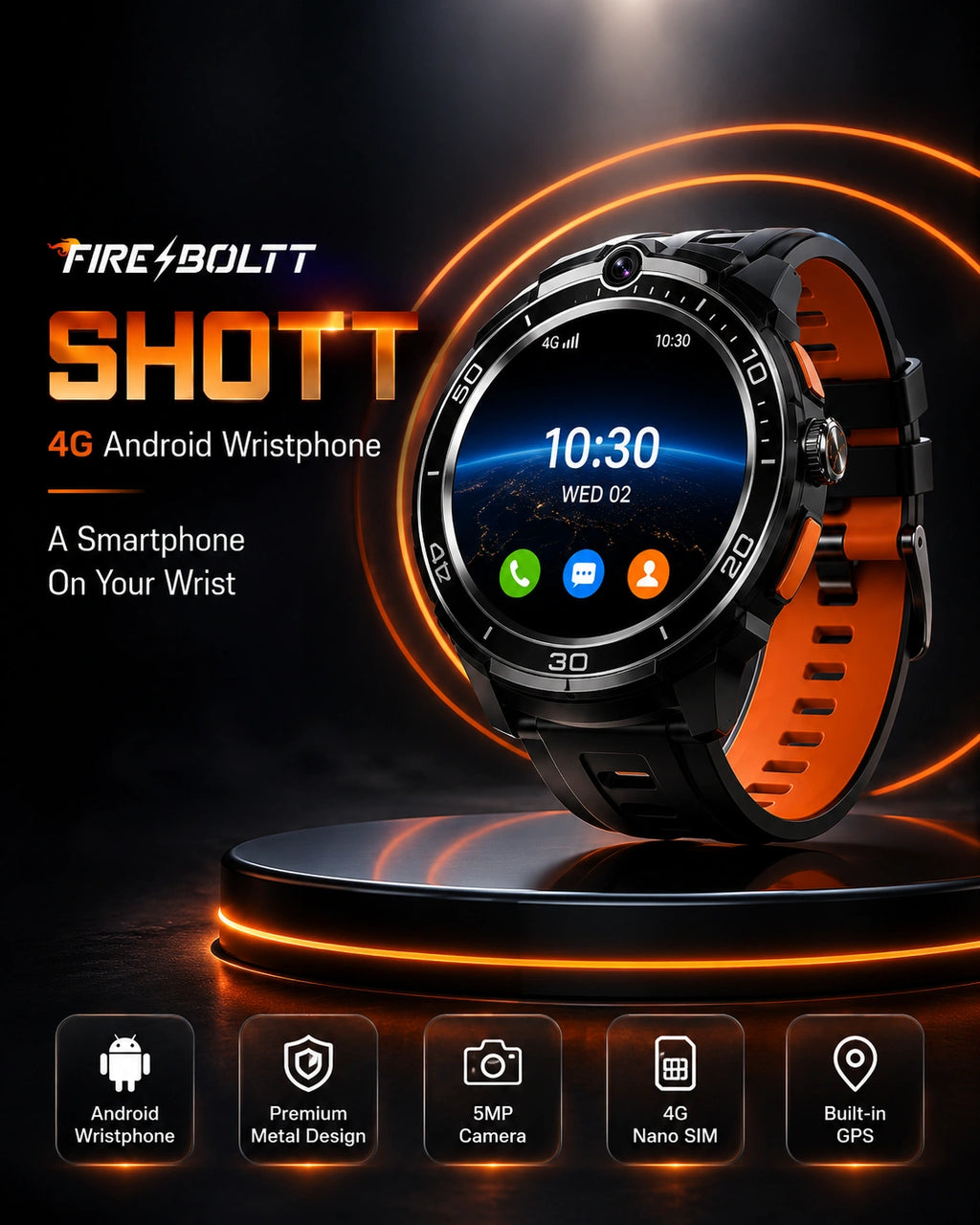 Fire-Boltt SHOTT 4G Android Smartwatch with 1.51" AMOLED Display, 5MP Camera & Nano SIM Support