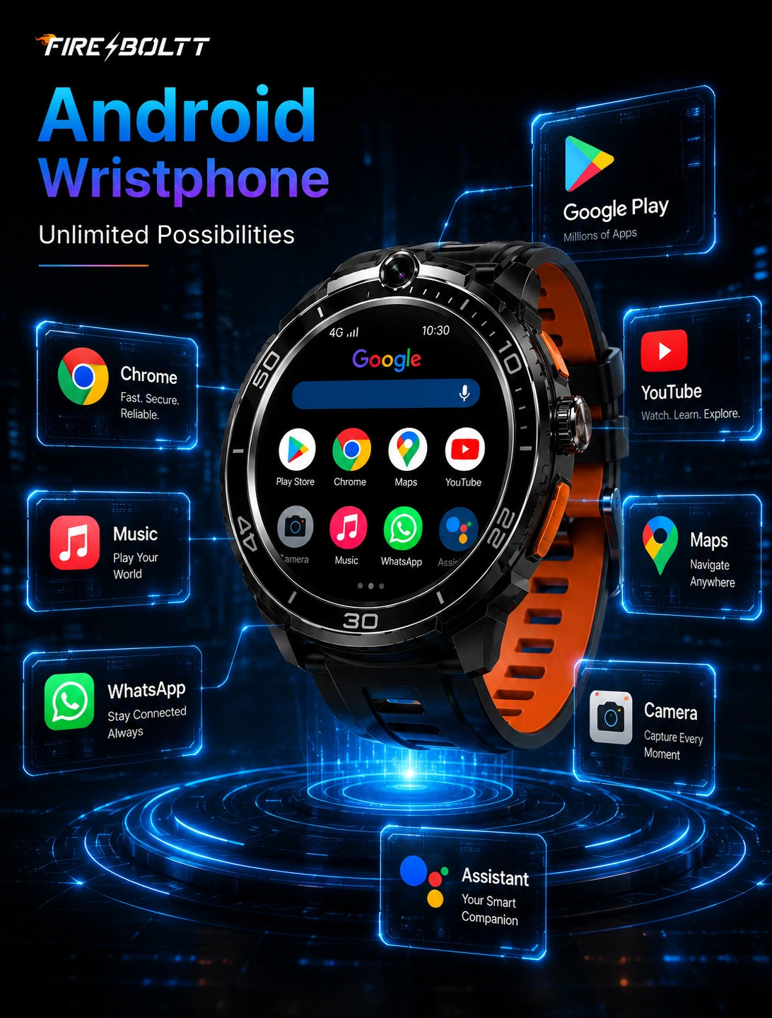 Fire-Boltt SHOTT 4G Android Smartwatch with 1.51" AMOLED Display, 5MP Camera & Nano SIM Support