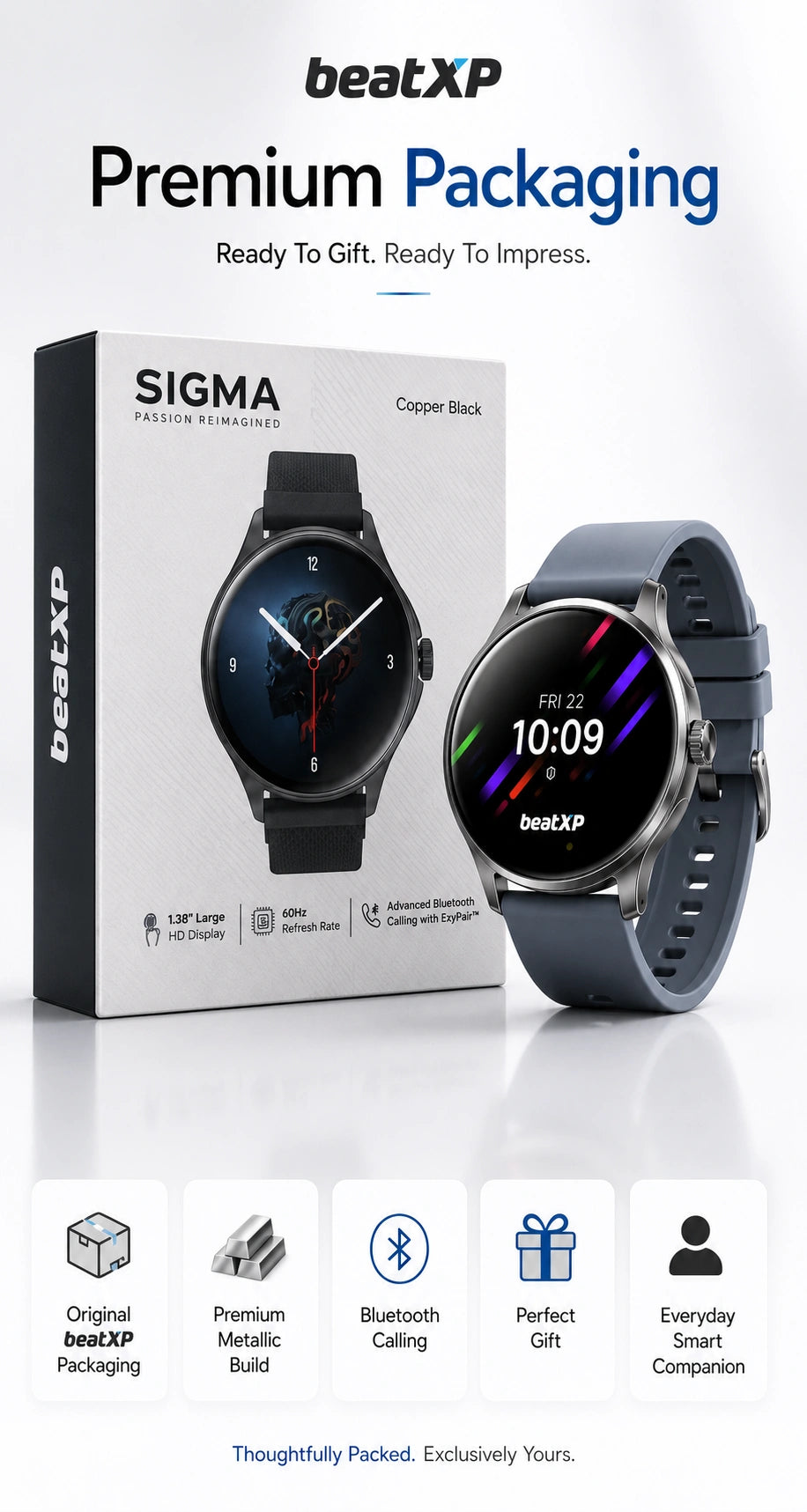 beatXP Sigma Smartwatch with 1.39" HD Display, Bluetooth Calling & 100+ Sports Modes