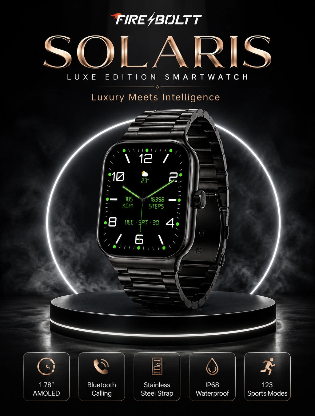 Fire-Boltt Solaris Smartwatch with Bluetooth Calling, AMOLED Display & 123 Sports Modes