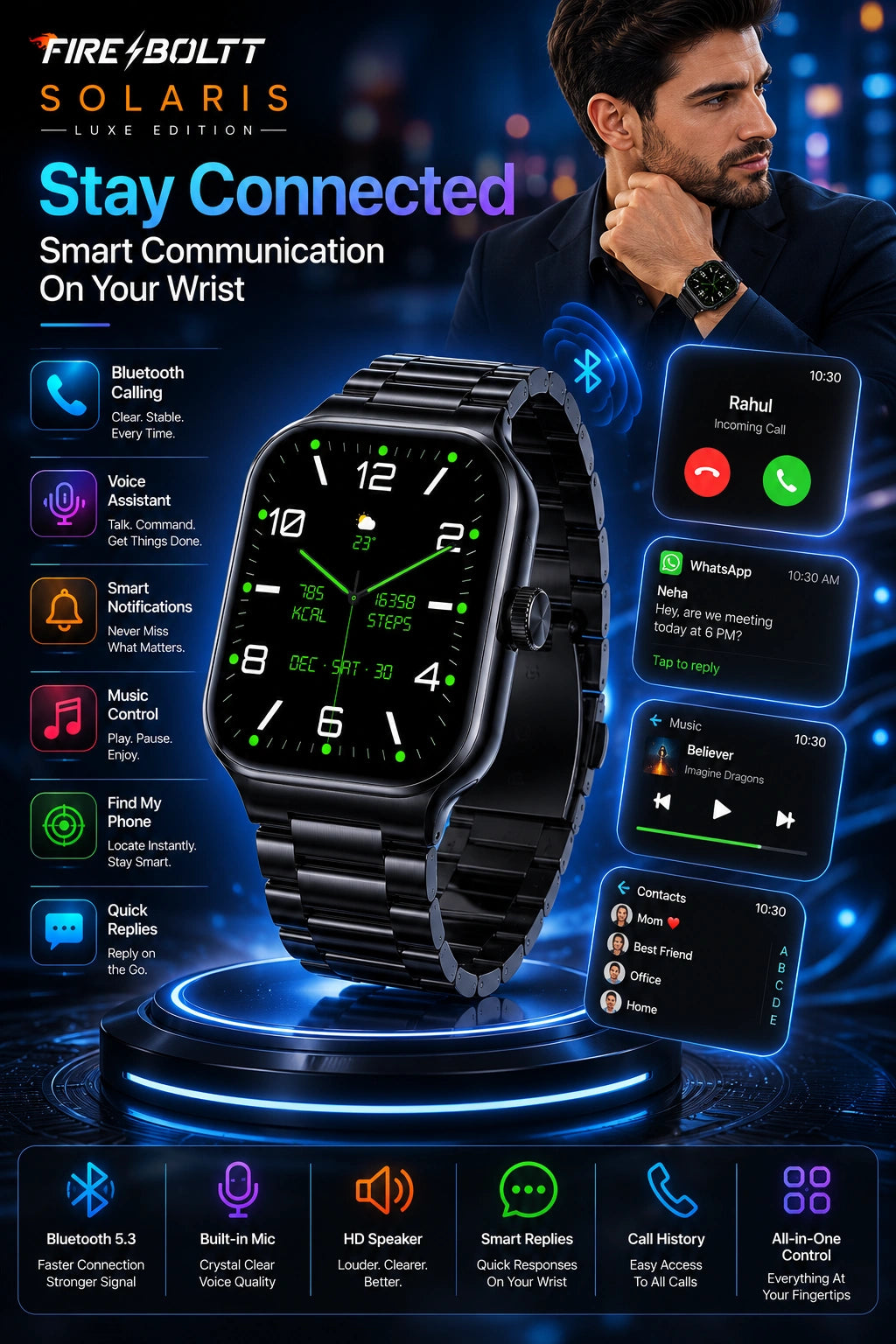 Fire-Boltt Solaris Smartwatch with Bluetooth Calling, AMOLED Display & 123 Sports Modes