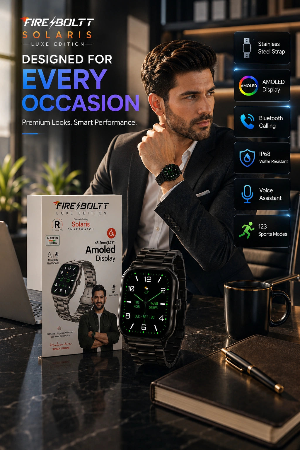 Fire-Boltt Solaris Smartwatch with Bluetooth Calling, AMOLED Display & 123 Sports Modes