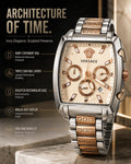 Versace Two-Tone Rectangular Chronograph Watch | Ivory Dial | Greca Bracelet | Stainless Steel Luxury Watch