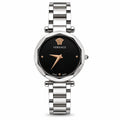 Versace Women's Silver Analog Watch | Black Dial | Premium Stainless Steel Bracelet Watch | Minimal Luxury Design