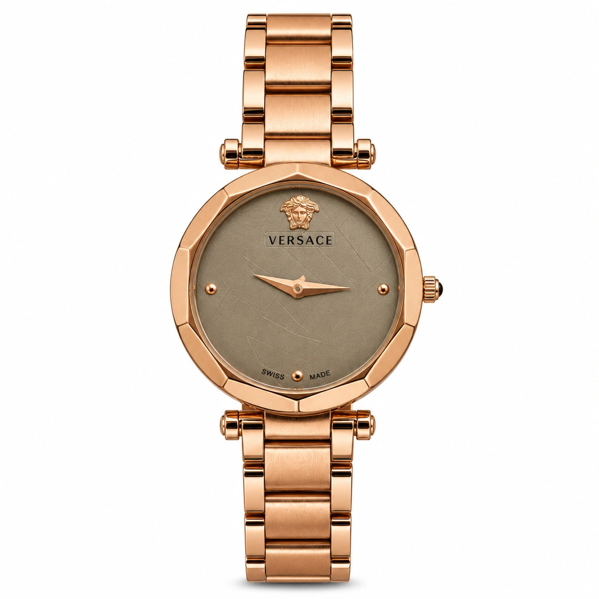 Versace Women's Rose Gold Analog Watch | Champagne Dial | Premium Stainless Steel Bracelet | Elegant Luxury Fashion Watch
